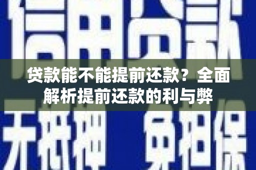 迪庆贷款能不能提前还款？全面解析提前还款的利与弊